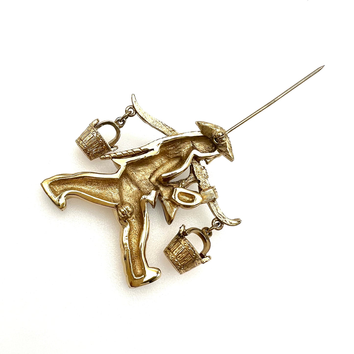 Vintage 1980's 18ct Gold Plated, Enamel and Crystal Asian Water Carrier with Yoke Brooch