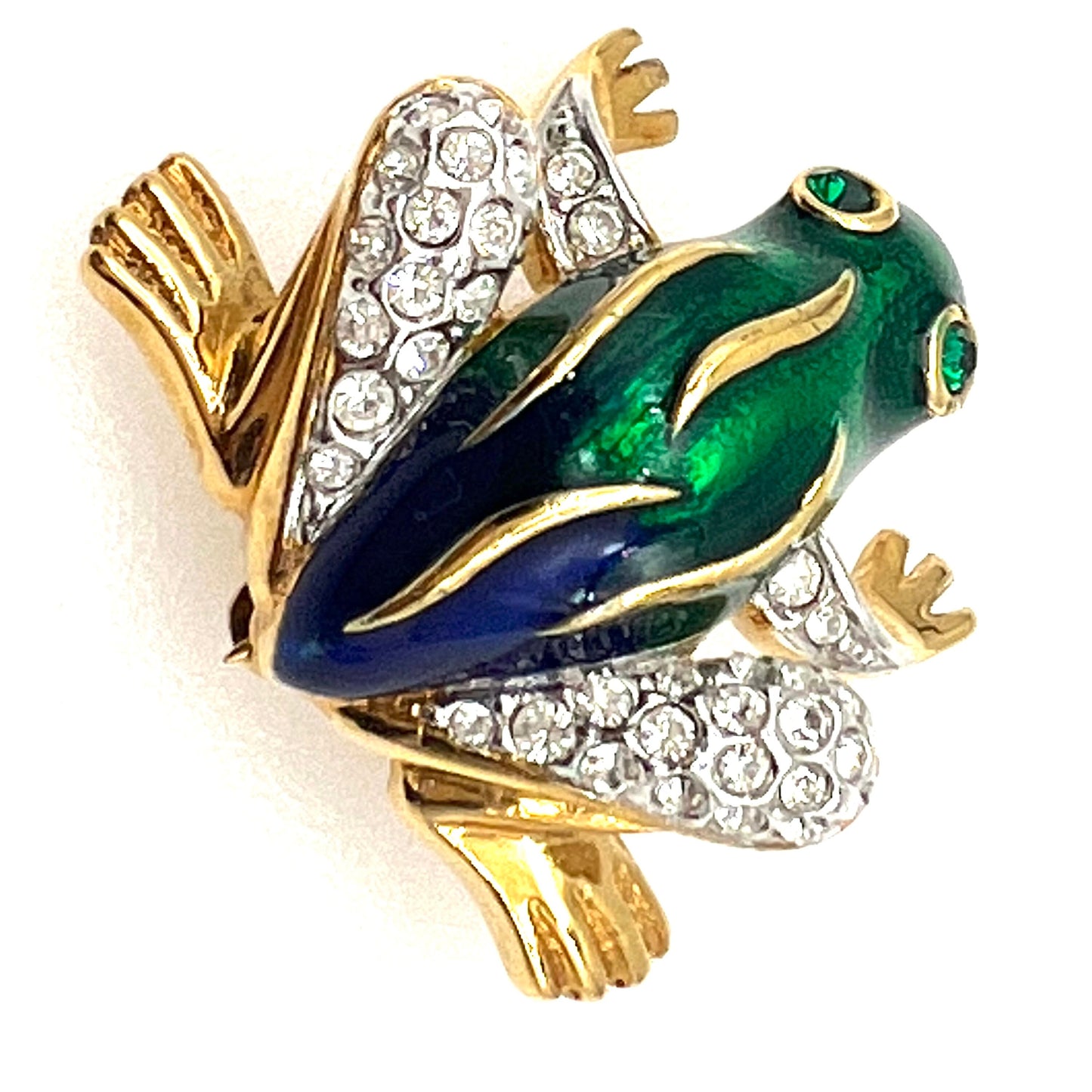 Attwood and Sawyer 22ct Gold Plated Swarovski Crystal and Enamel Frog Brooch
