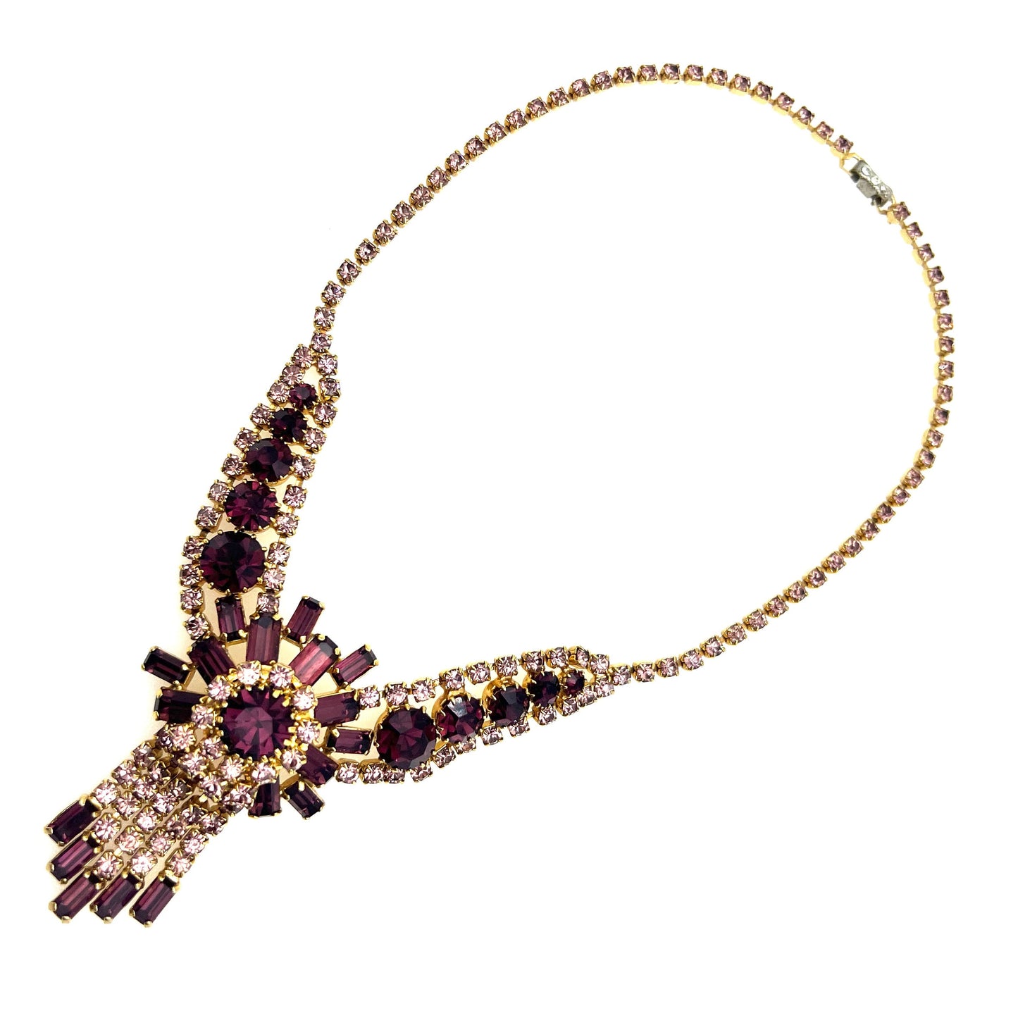 1950s Amethyst Glass Articulated Waterfall Necklace