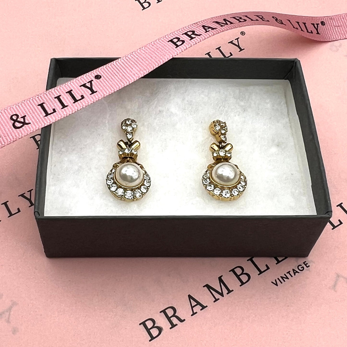 Attwood and Sawyer 22ct Gold Plated Swarovski Crystal and Faux Pearl Dropper Post Earrings