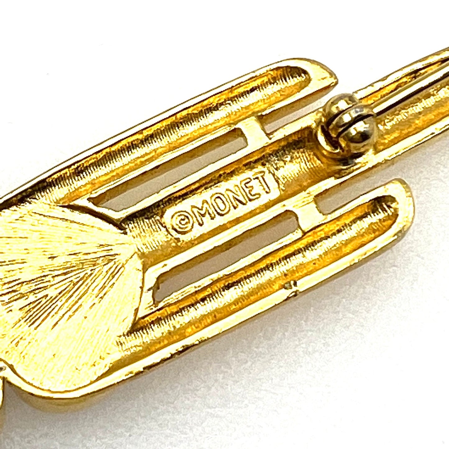 Monet Gold Plated Crystal Double Heart Brooch