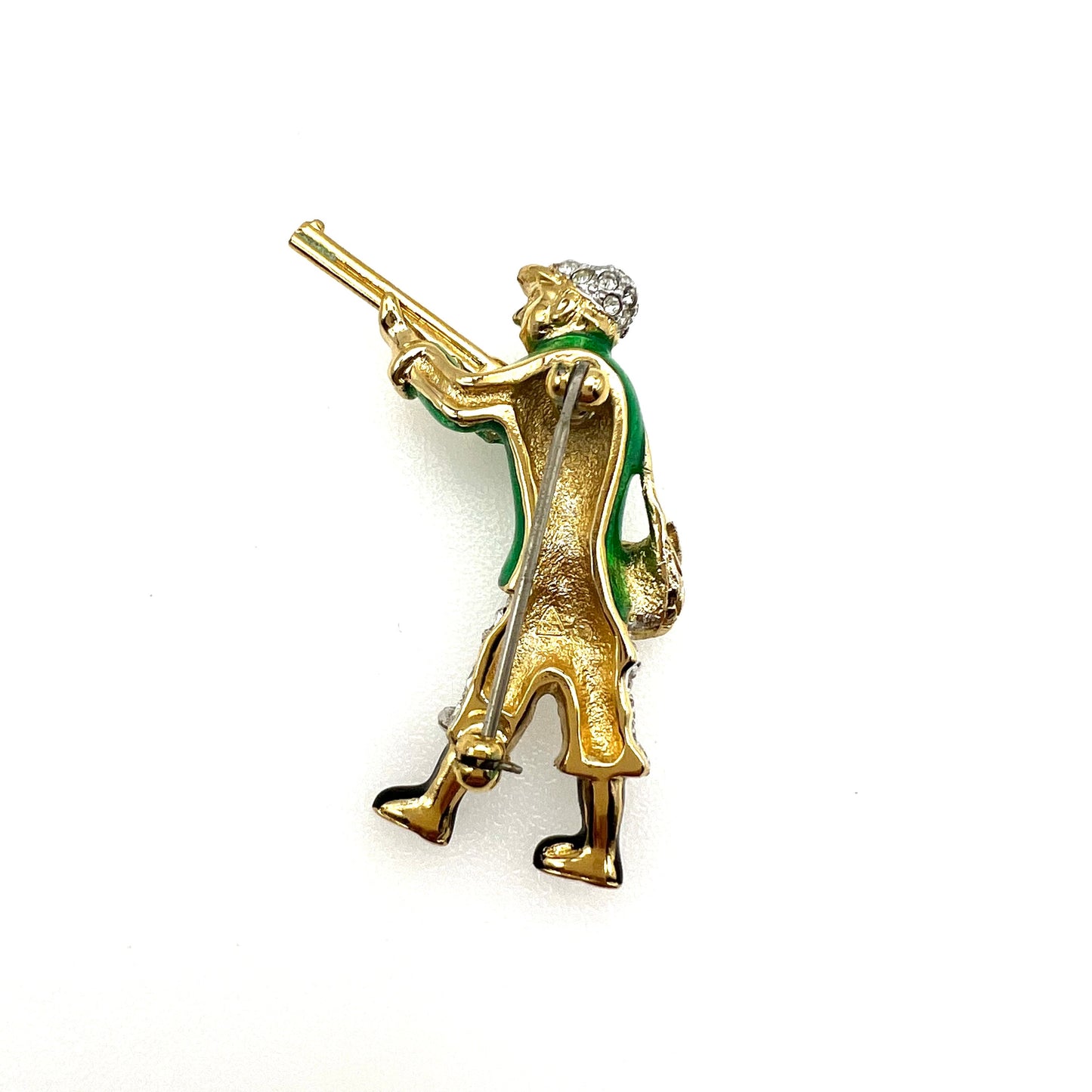 Signed Enamel and Crystal Gamekeeper Brooch