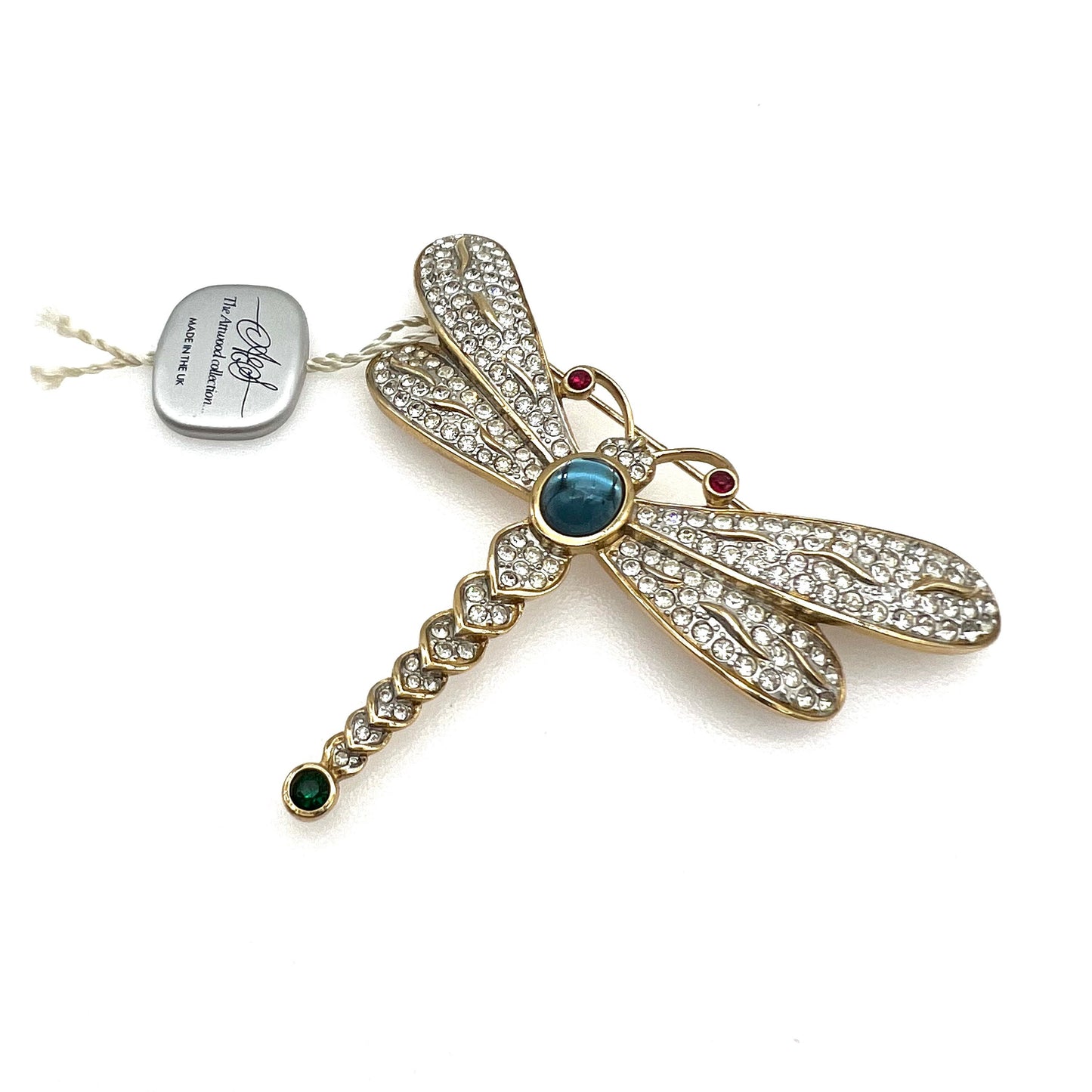 Attwood et Sawyer Broche libellule rigide en cristal Swarovski plaqué or 22 carats - Boîte d'origine en option - veuillez lire la description.