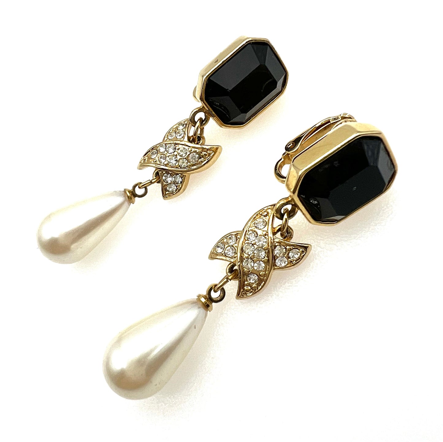 Marvella Glass and Crystal Faux Pearl Dropper Clip On Earrings