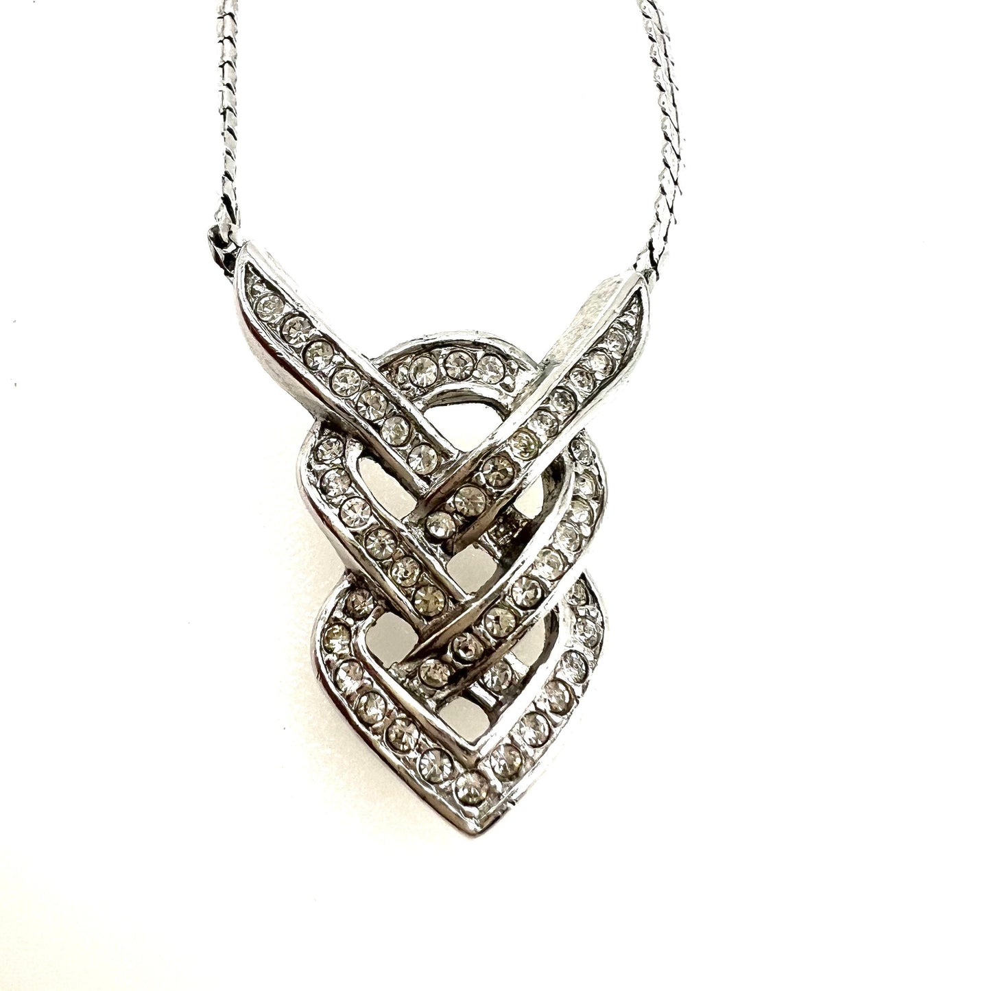 Attwood and Sawyer Rhodium Plated Open Work Swarovski Crystal Pendant Necklace