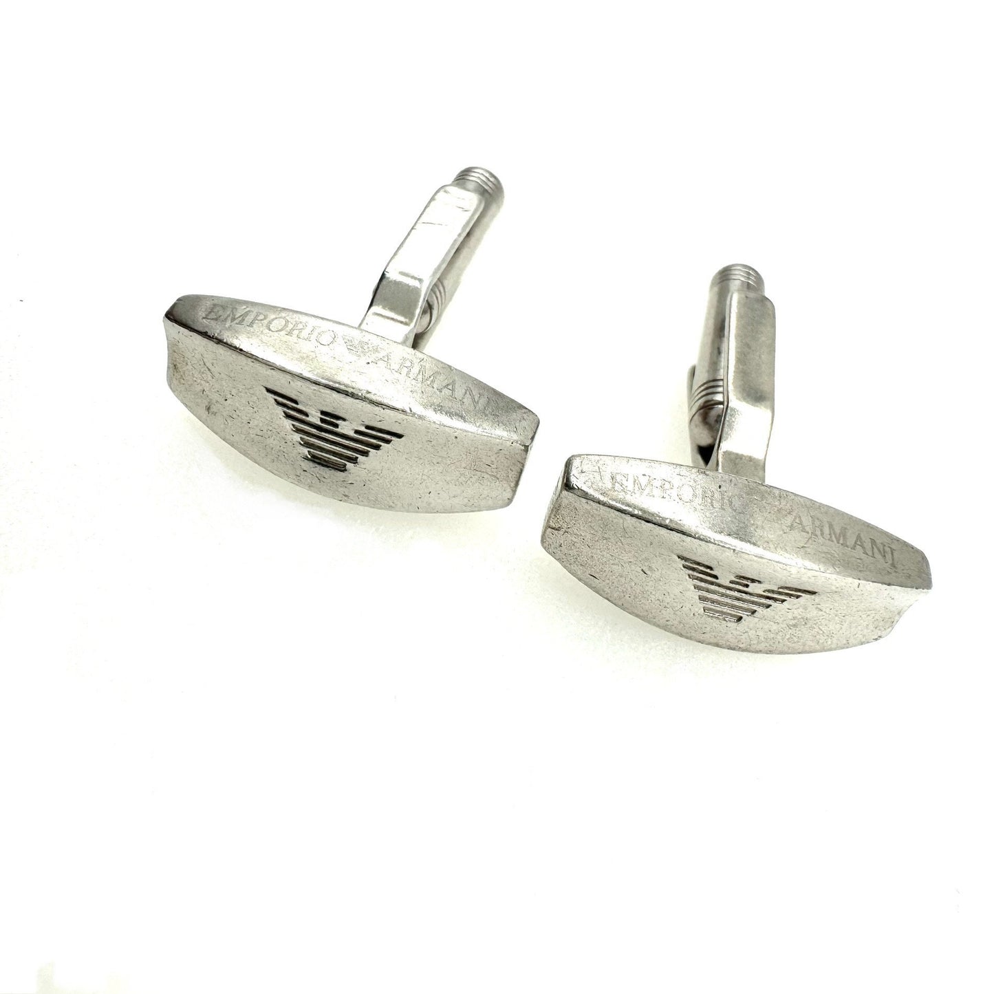 Emporio Armani 1980's Solid Silver Birmingham Hallmarked Logo Cufflinks
