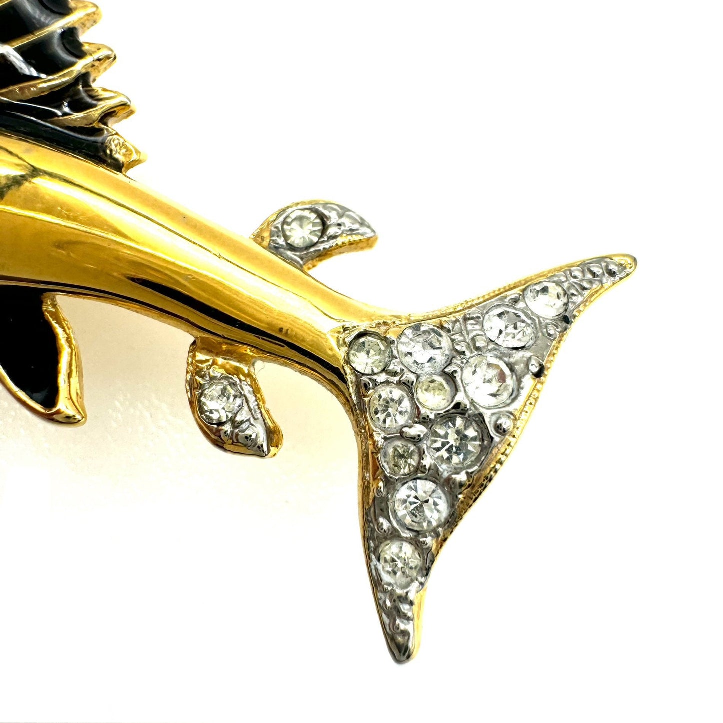 Vintage 1970's Enamel, Lacquer and Rhinestone Sailfish Brooch