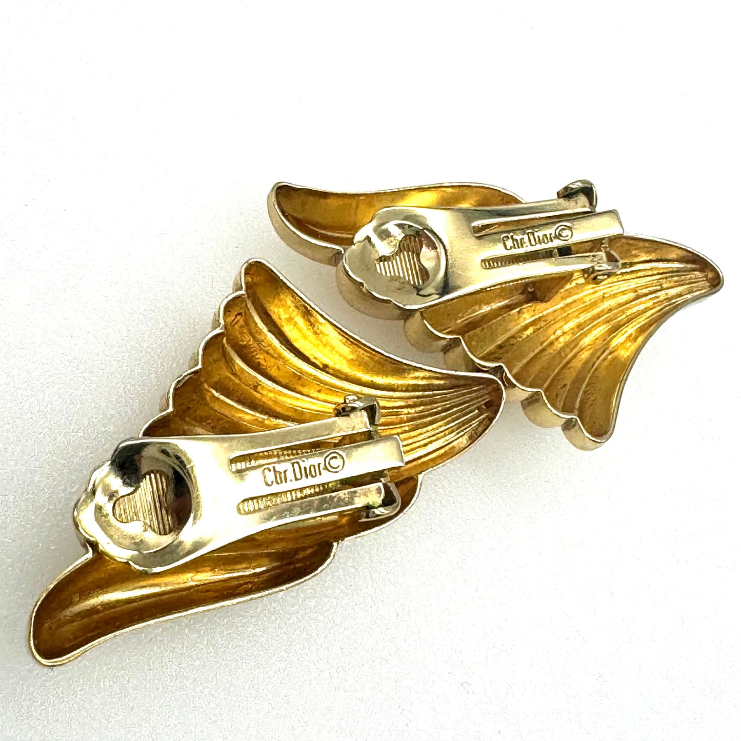 Christian Dior Modernist Ribbed Swirl Clip On Earrings