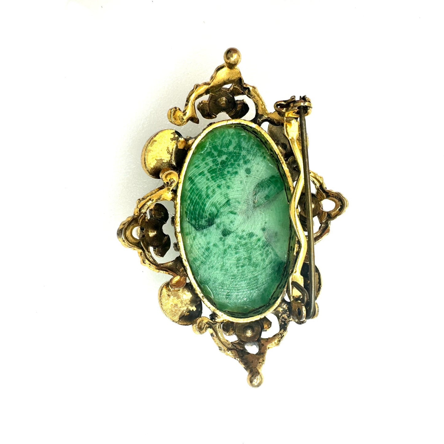 Vintage 1960's Art Glass and Faux Pearl Victorian Revival Brooch