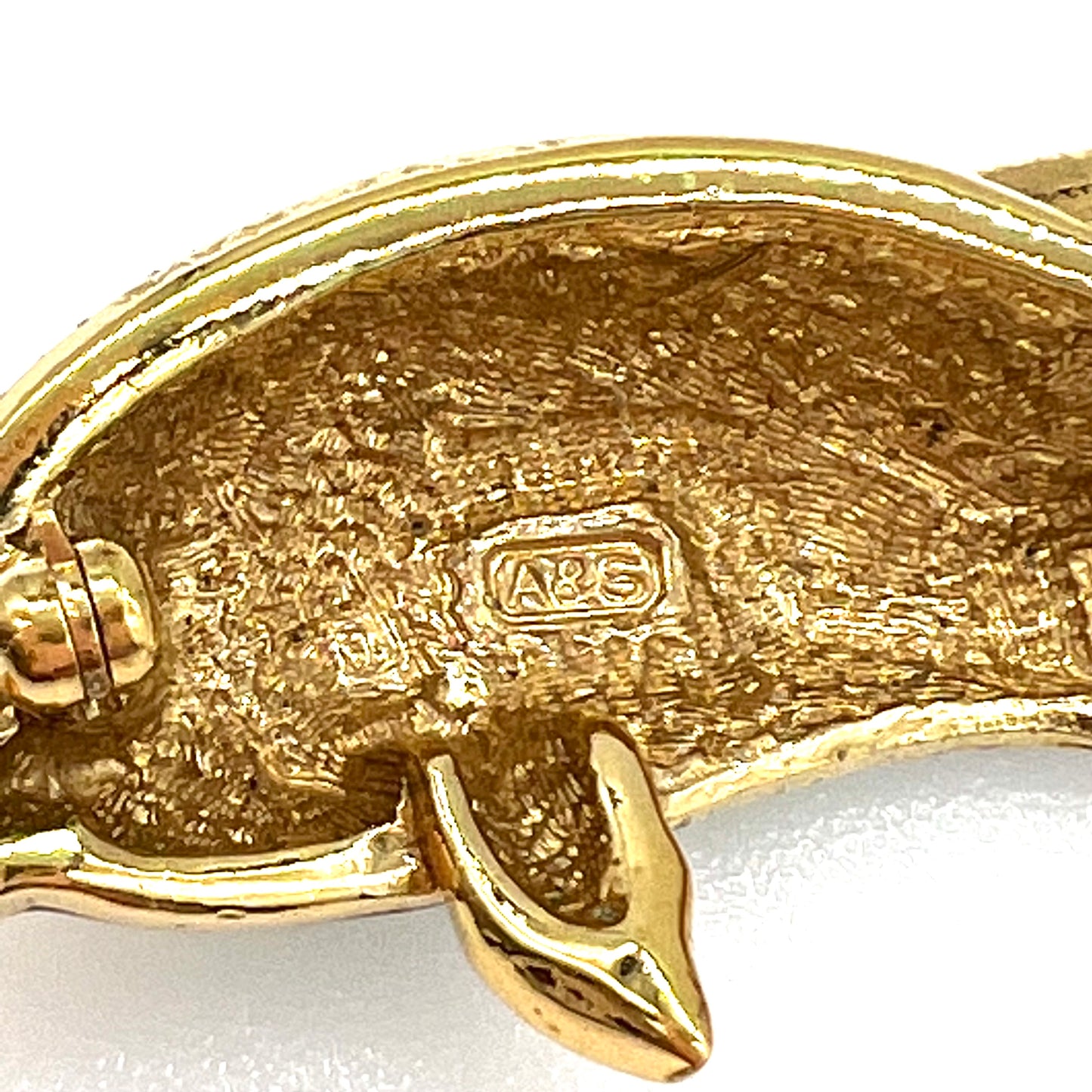 Large Attwood and Sawyer 22ct Gold Plated Dolphin Pave and Enamel Brooch