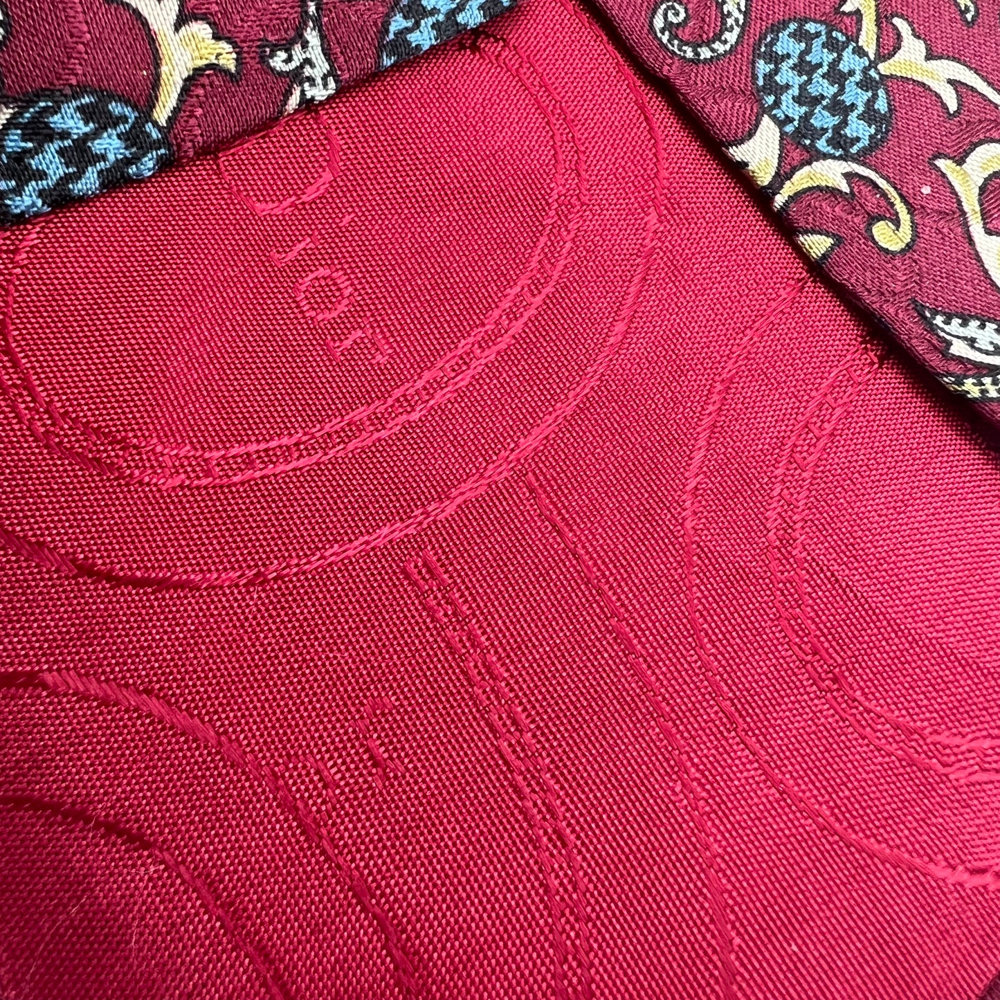 1980's Christian Dior Monsieur Burgundy Acanthus and Houndstooth Motif Pure Silk Tie