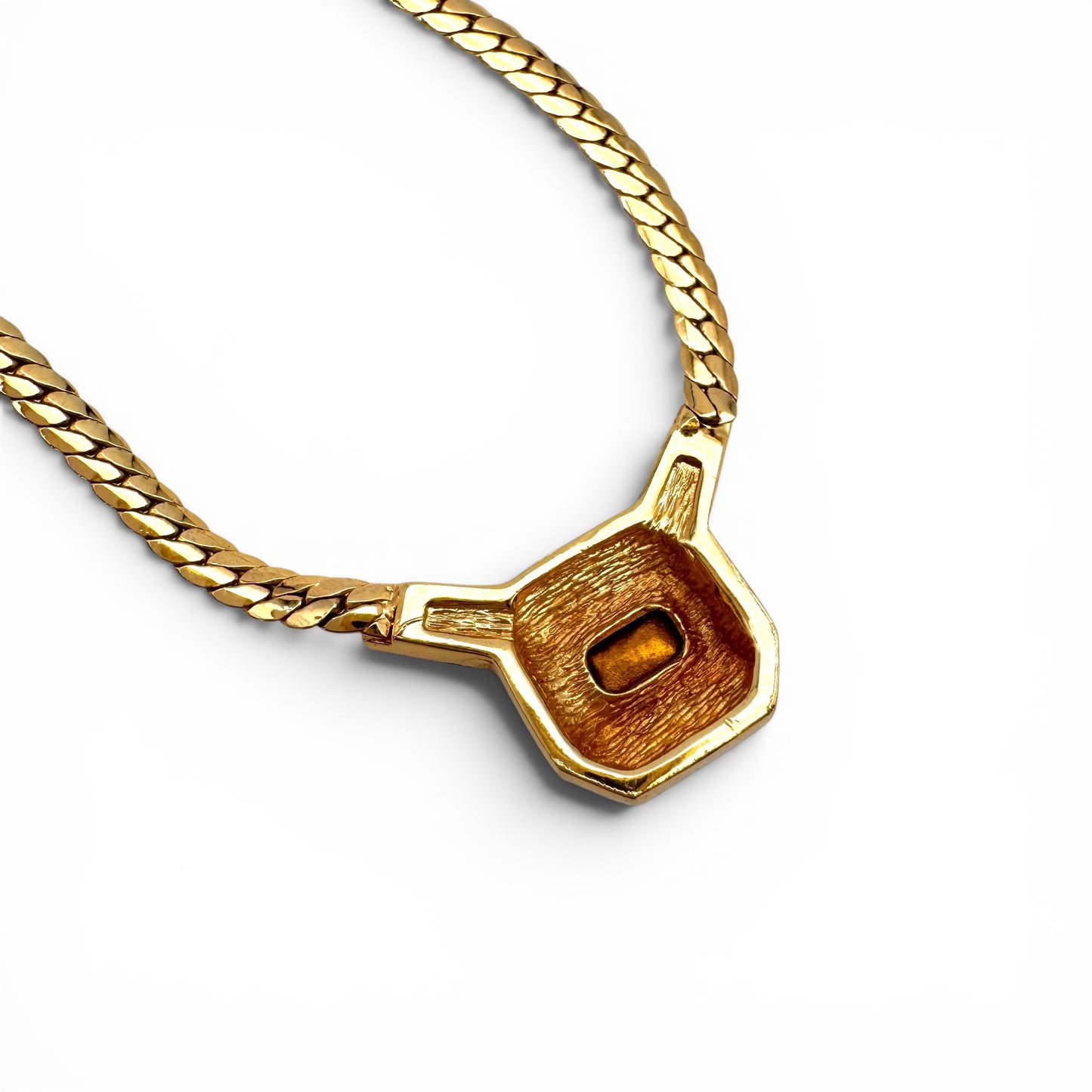 Christian Dior Germany 22ct Gold Plated Flawed Emerald and Crystal Integral Pendant Necklace