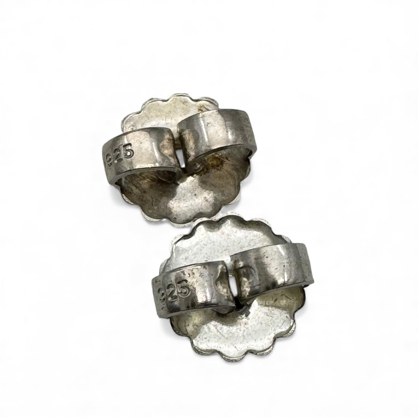 Dorothy Secatero Sterling 'Ds' Navajo Green Turquoise Cluster Pierced Earrings