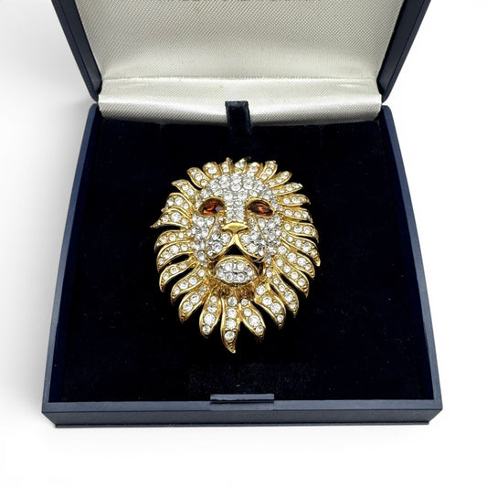 Attwood and Sawyer 22ct Gold Plated Lion's Head Brooch in Original Box