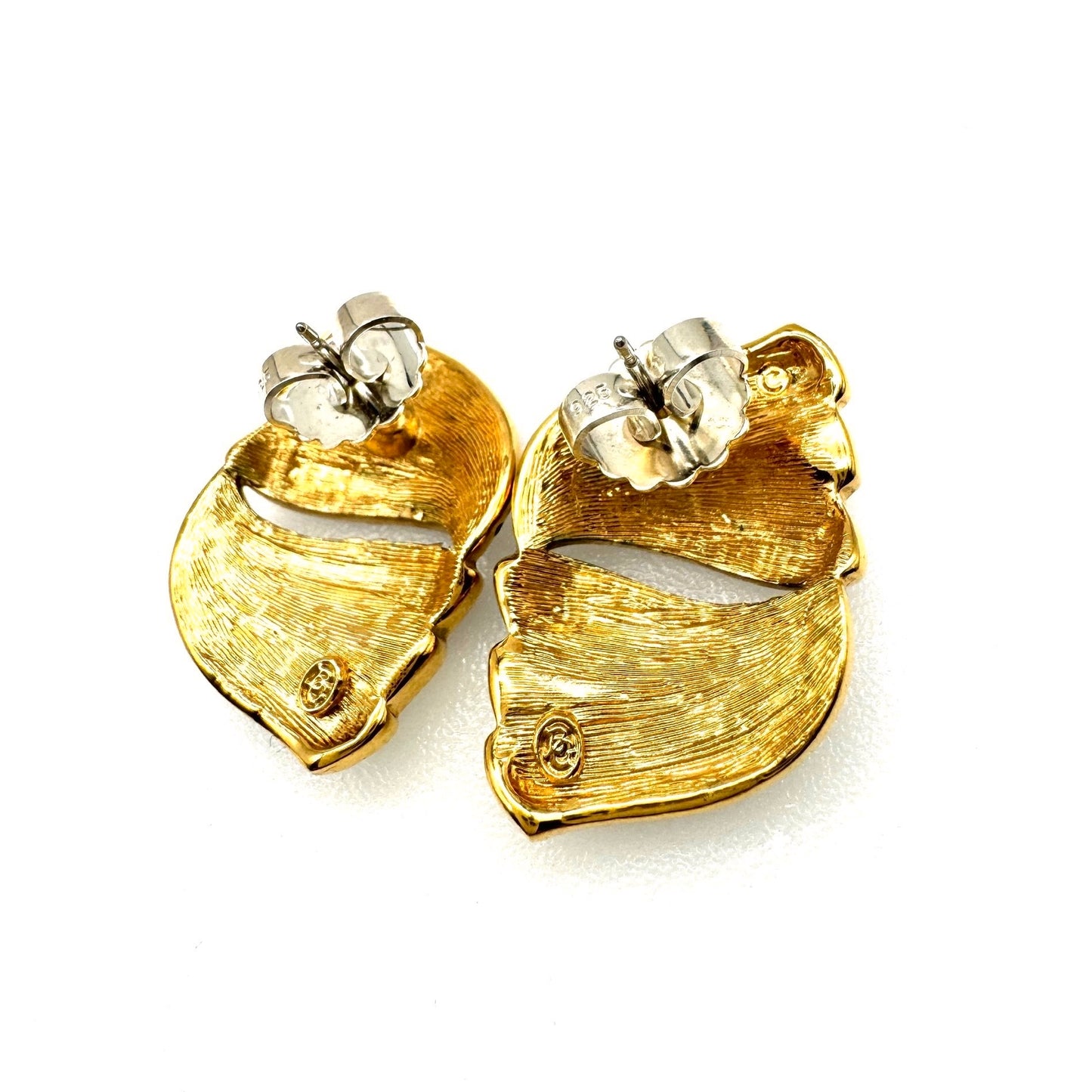 Bergdorf Goodman Black Enamel and Swarovski Crystal Pierced Earrings with Brand New 925 Silver Butterfly Backs