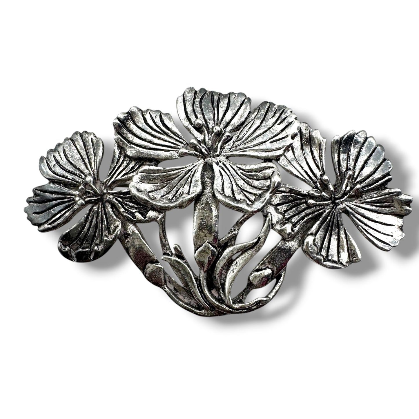 MASJ 1992 Silver Plated Pewter Floral Trio Brooch
