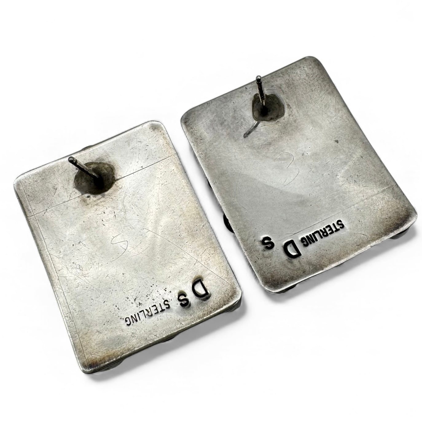 Dorothy Secatero Sterling 'Ds' Navajo Green Turquoise Cluster Pierced Earrings