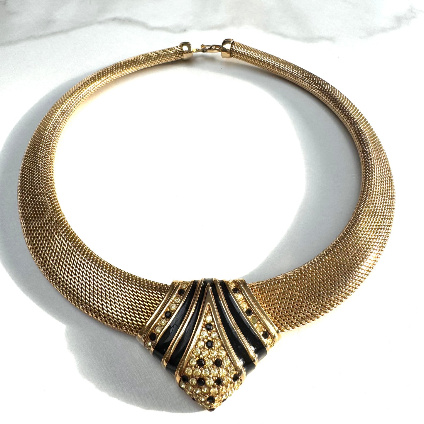 Christian Dior Germany Gold Plated Black Enamel and Pale Lemon & Black Swarovski Crystal Parure (Imperfect)