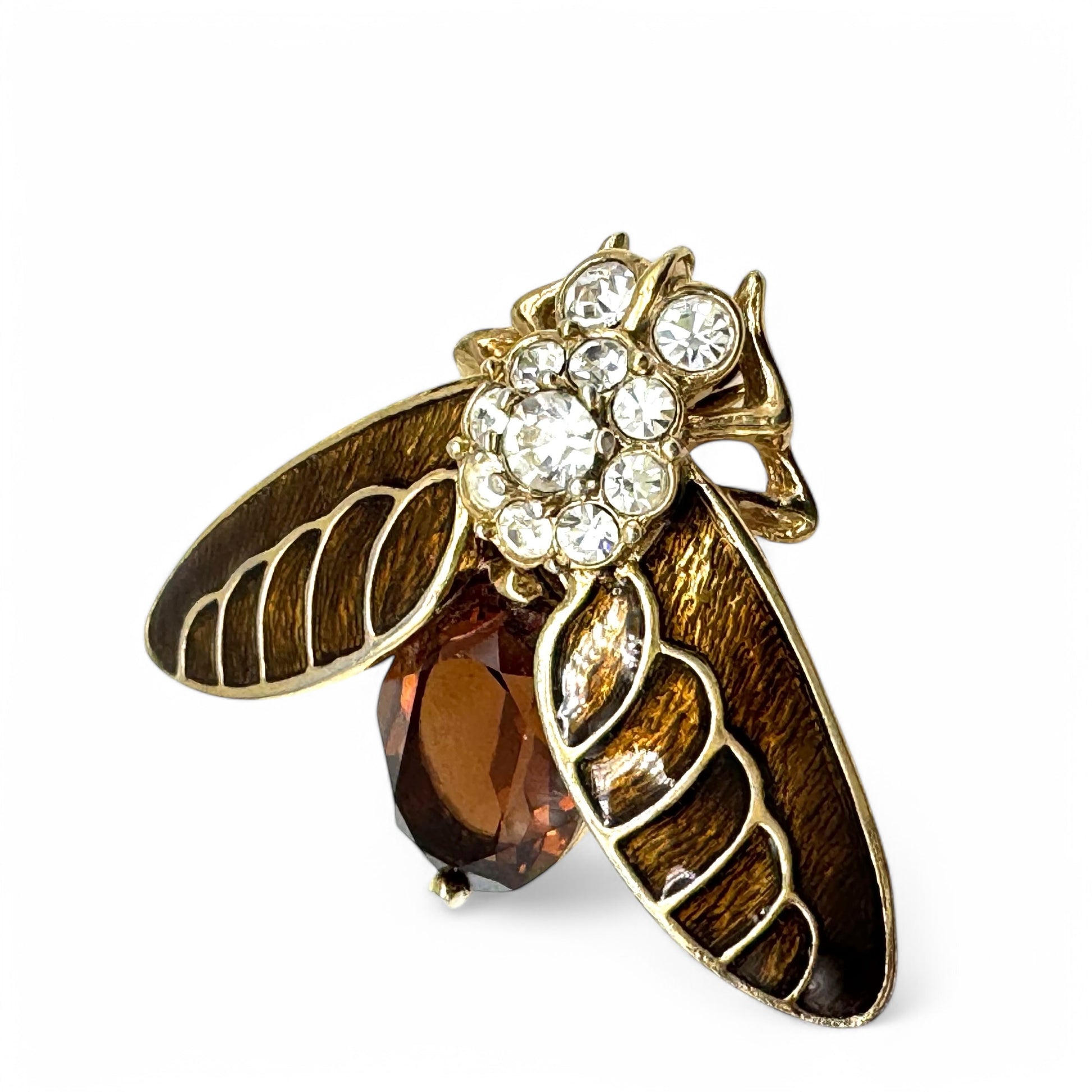 Attwood Sawyer Bronze Tone Enamel and Crystal Open Winged Insect