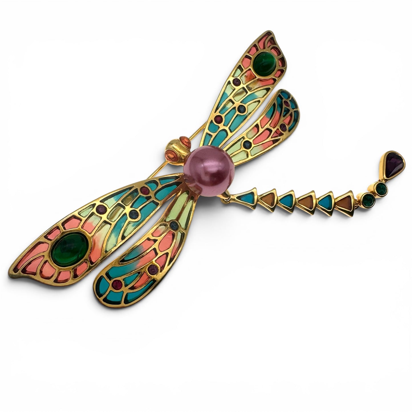 Joan Rivers Large Dragonfly Resin 'Plique a Jour' Brooch