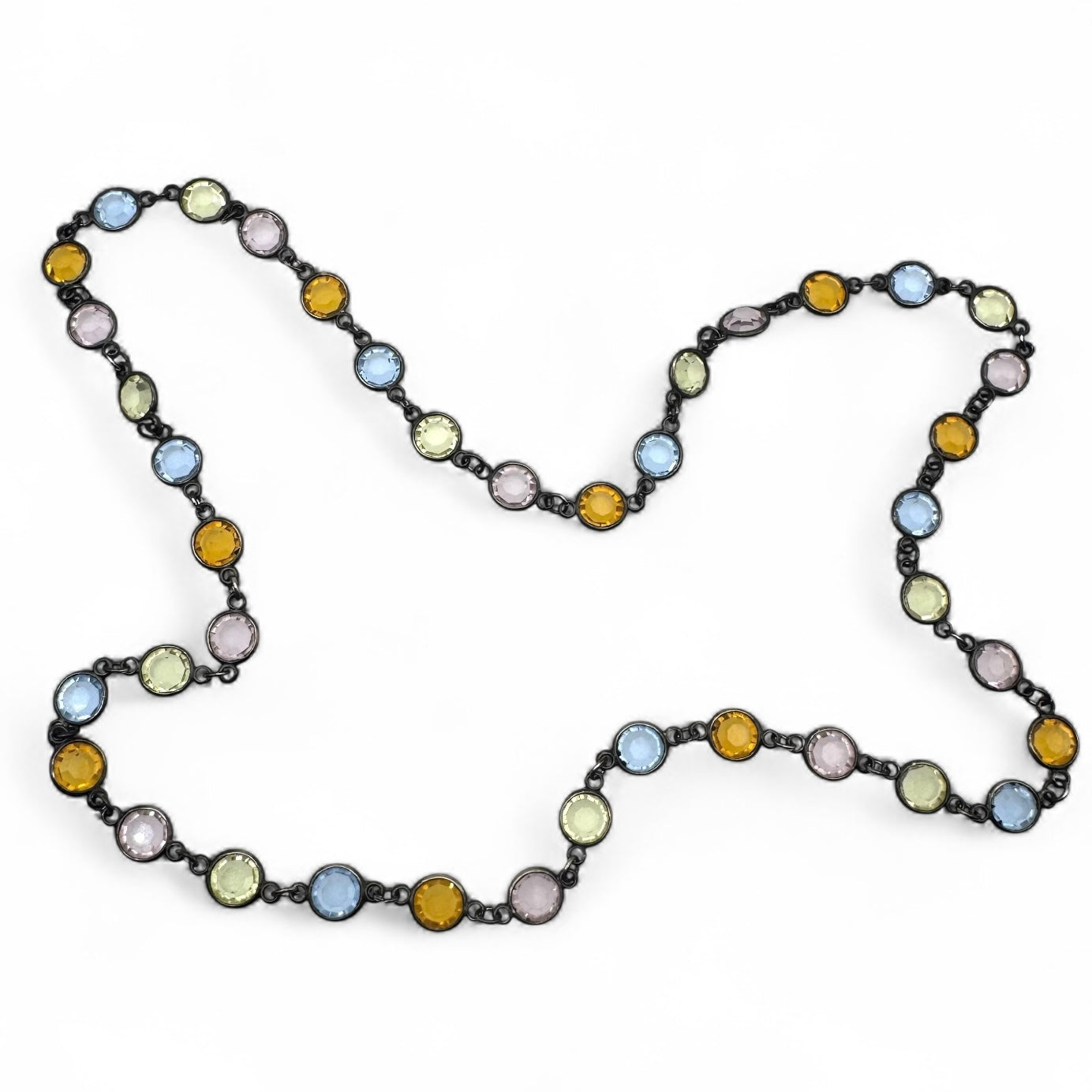 Crystal Bezel Set Pink, Blue, Orange, Pale Green/Lemon Necklace
