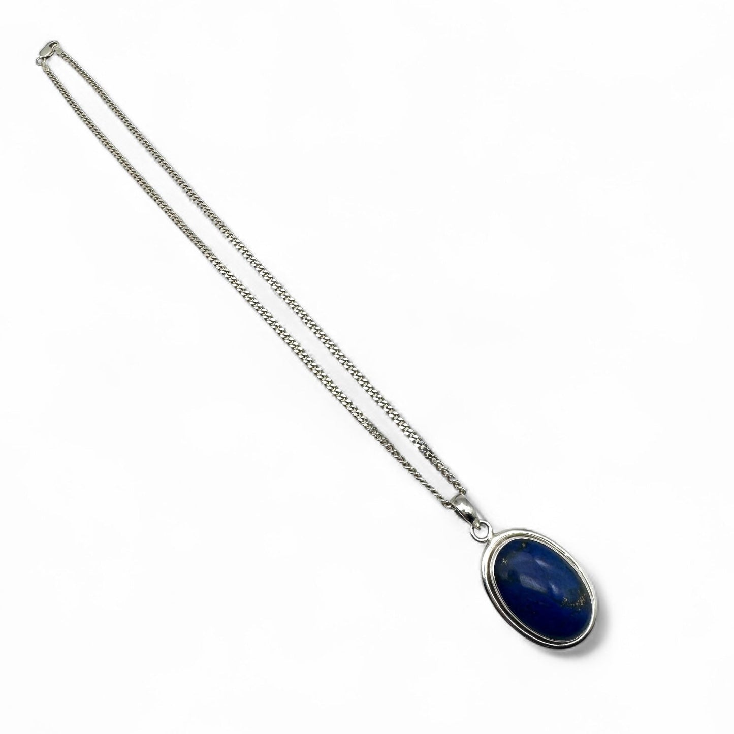 925 Silver Lapis Lazuli Cabochon Pendant On Italy 925 Silver Necklace