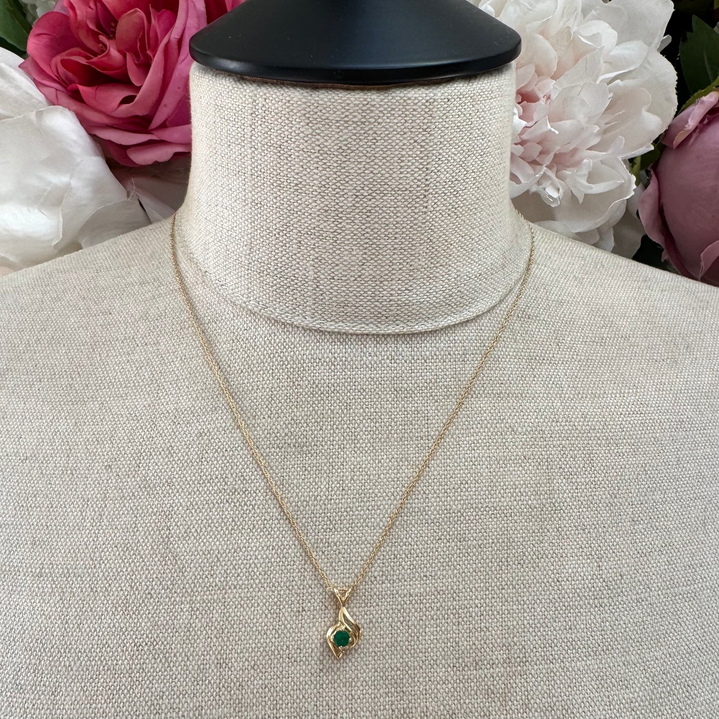 14ct Gold Emerald and Diamond Pendant On 9ct Gold Trace Chain