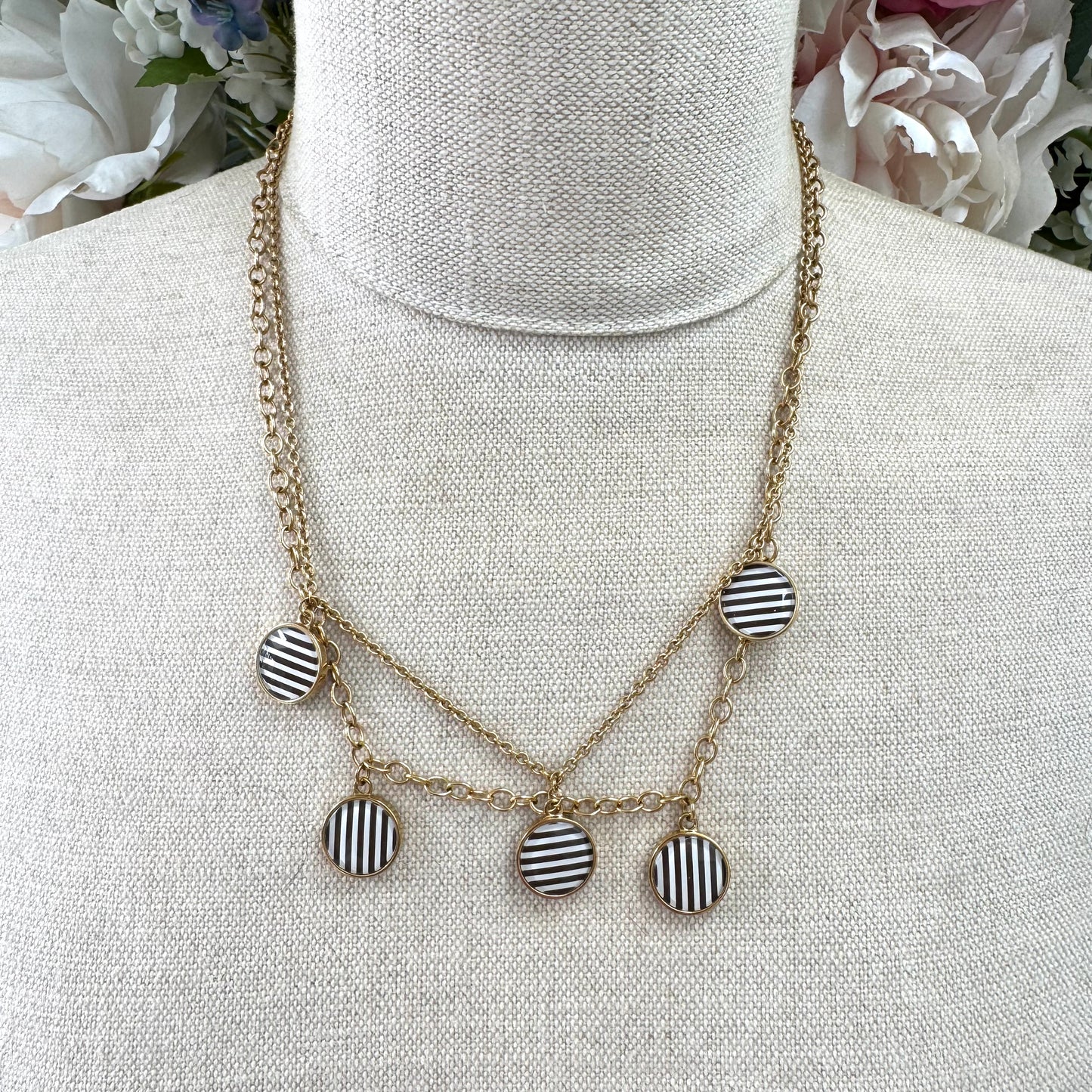 Emporio Armani Gold Plated Double Chain and Five Logo Medallion Necklace