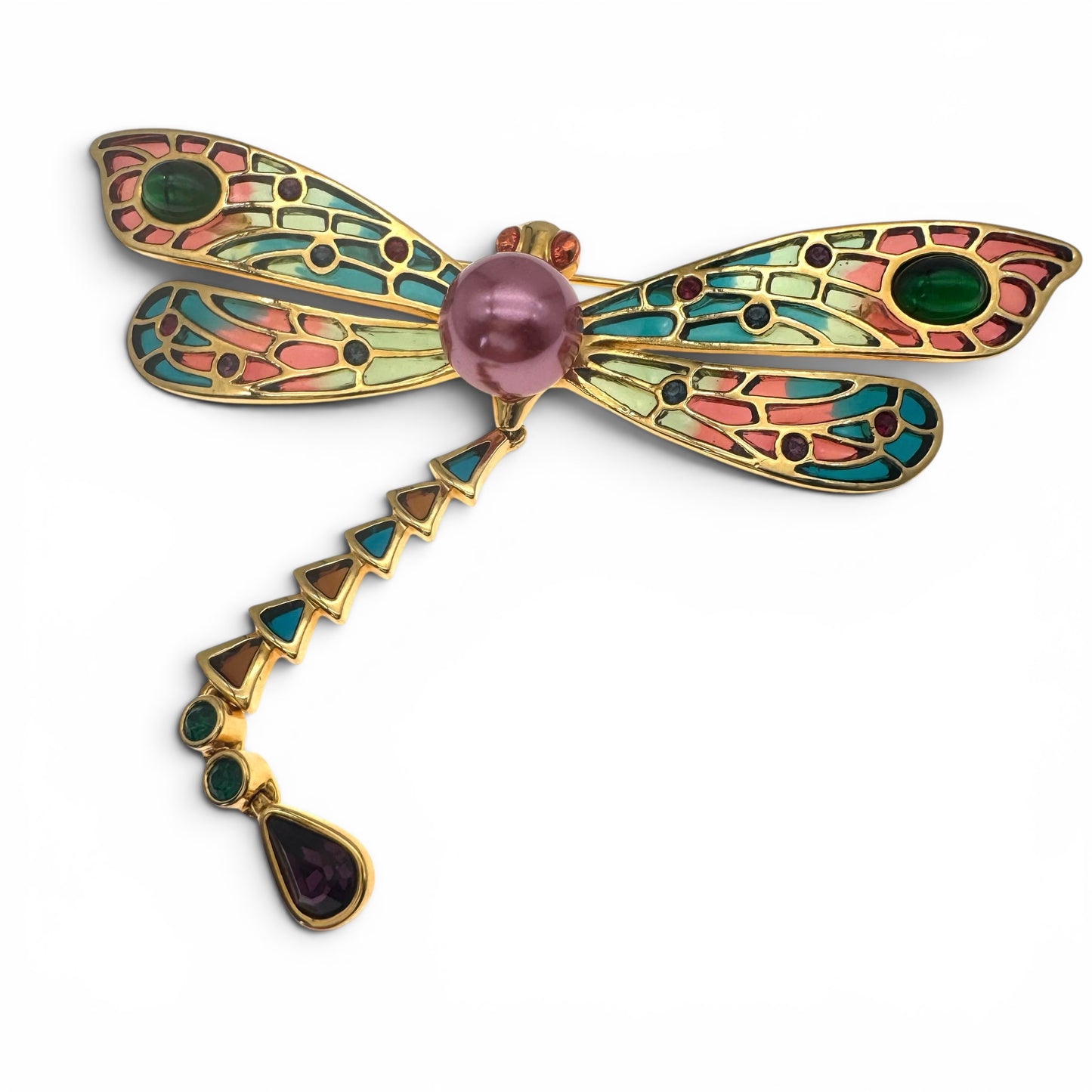 Joan Rivers Large Dragonfly Resin 'Plique a Jour' Brooch