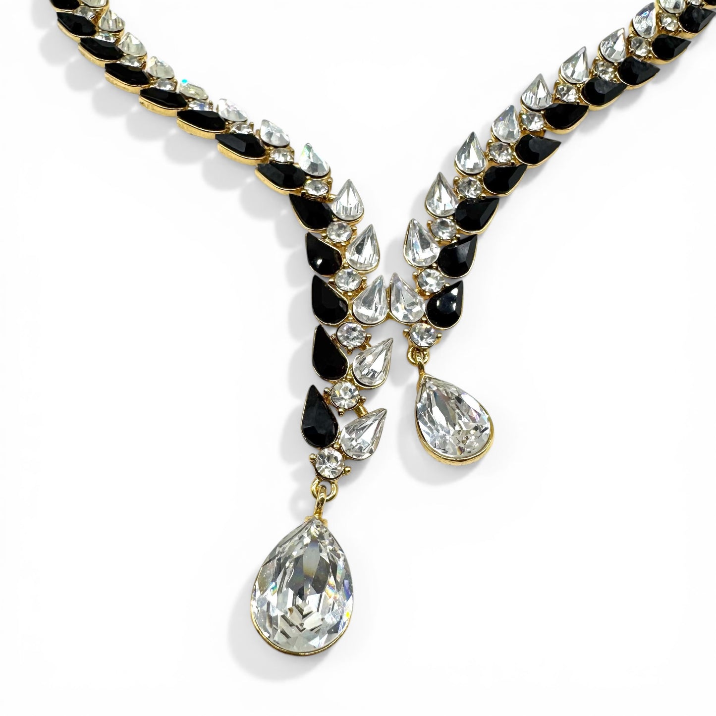 Monet Statement 1980s Swarovski Crystal Y-Necklace with Dual Teardrop Crystal Pendants in Original Box