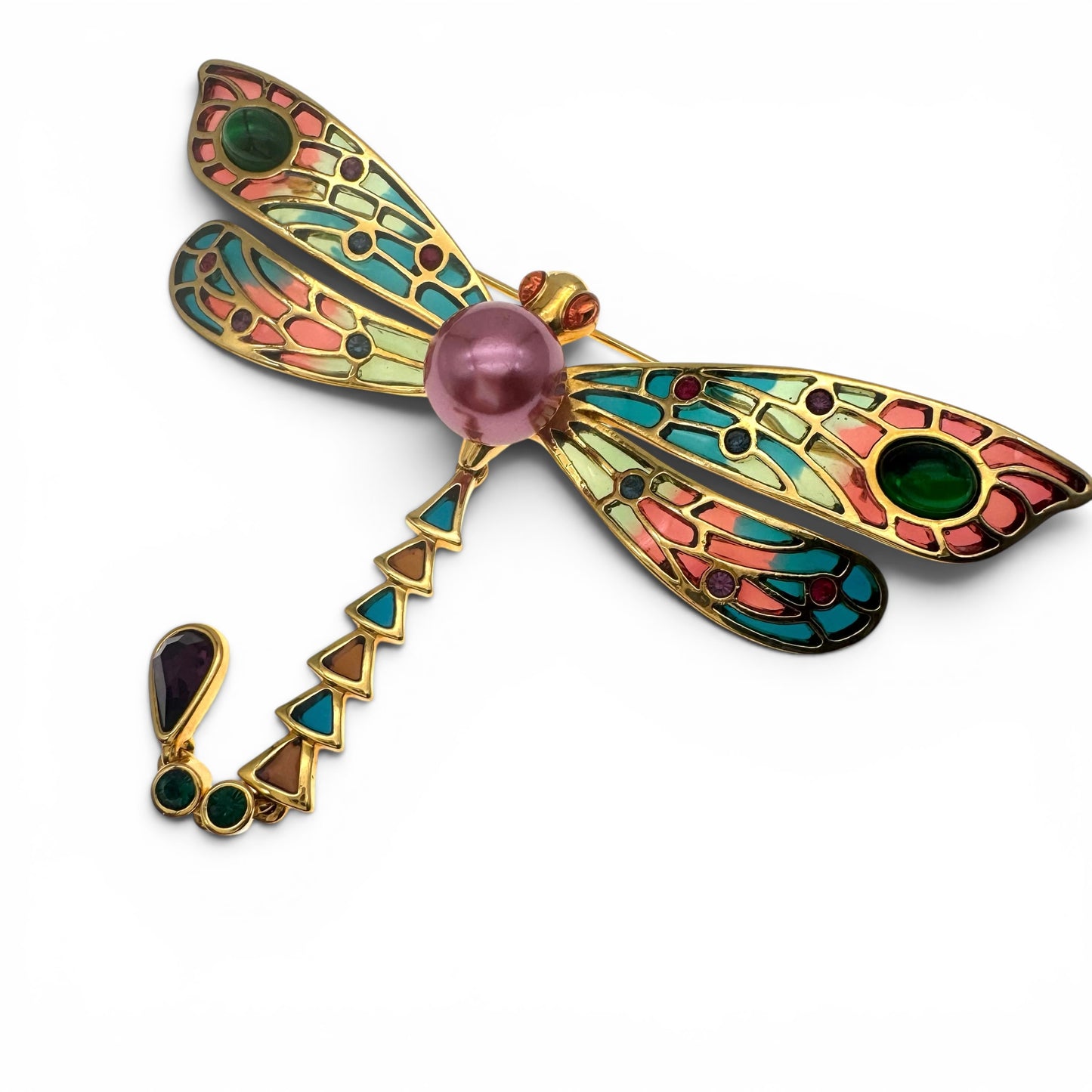 Joan Rivers Large Dragonfly Resin 'Plique a Jour' Brooch