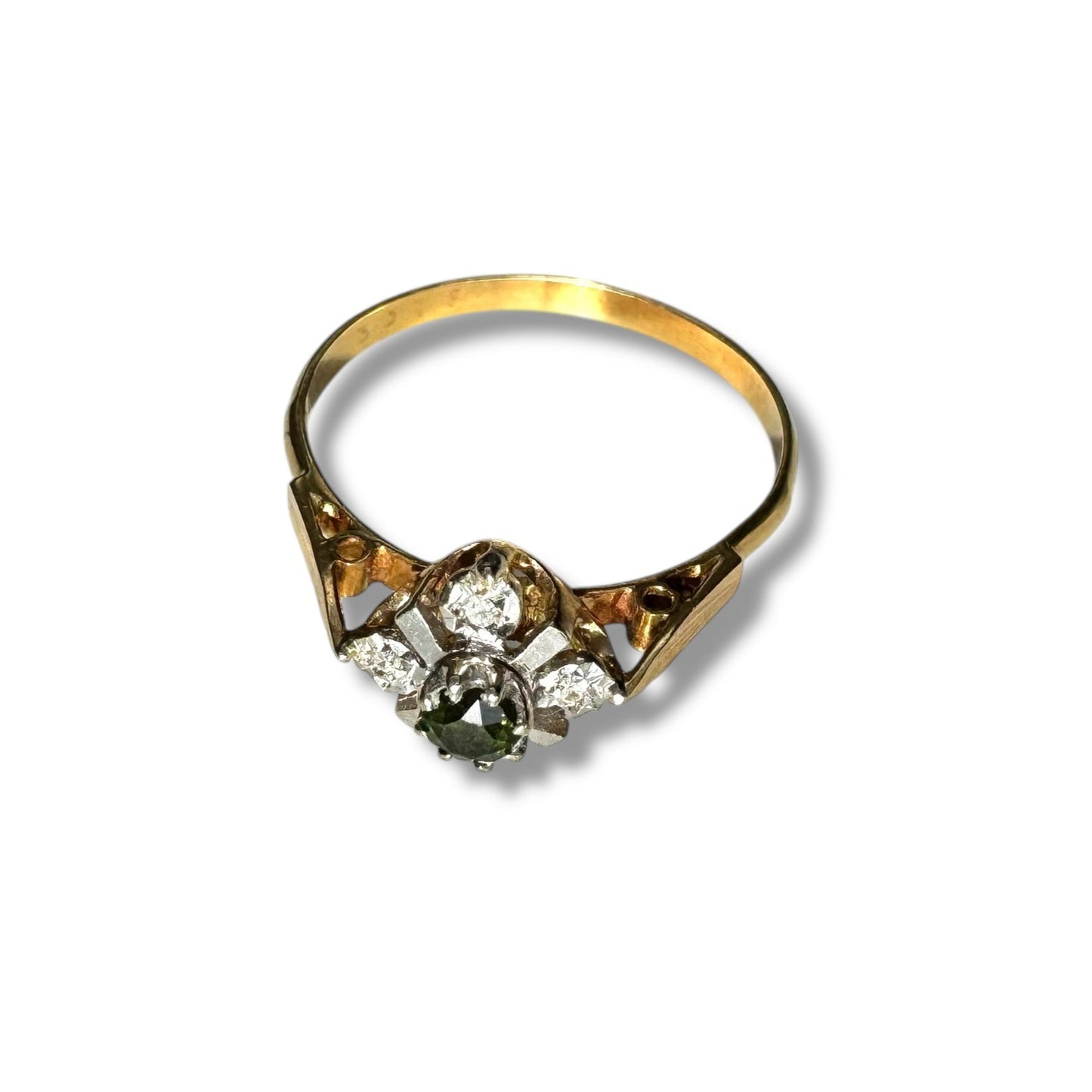 Birmingham 18ct Gold Tourmaline and Illusion-Set Diamond Ring 1971