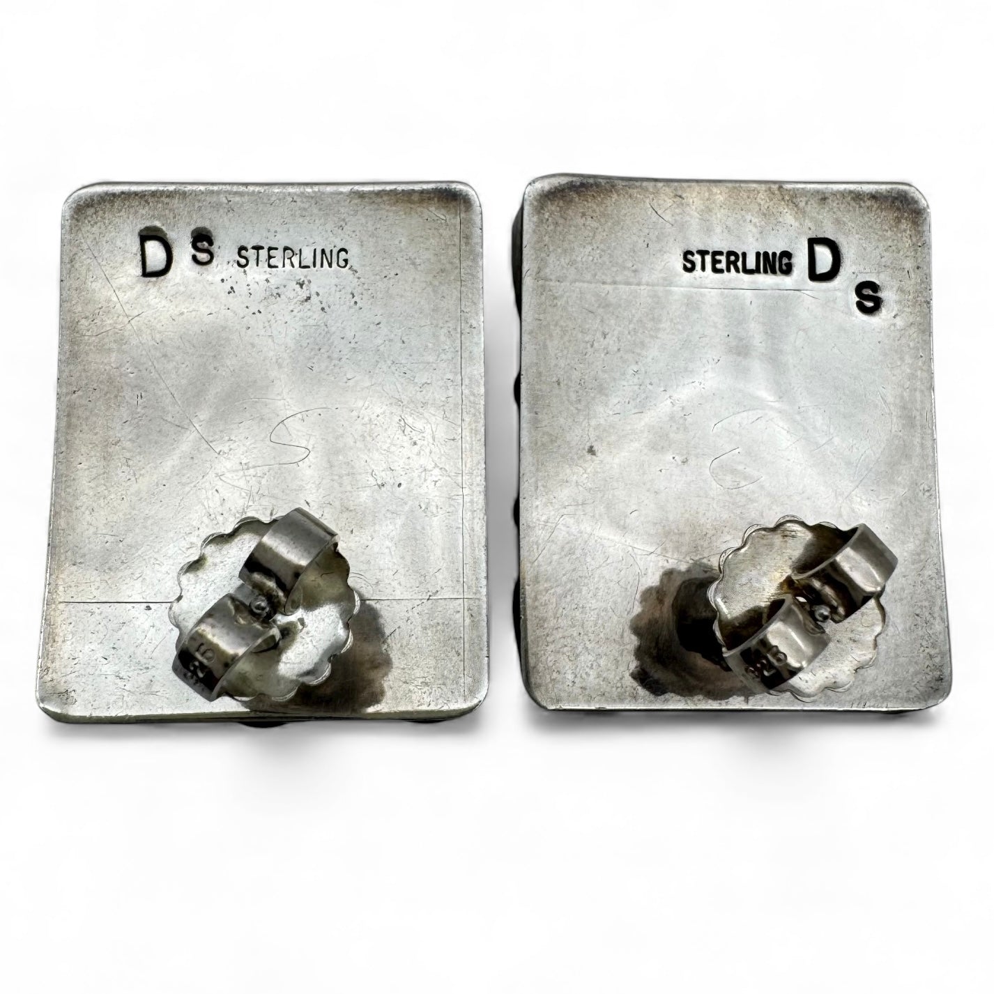 Dorothy Secatero Sterling 'Ds' Navajo Green Turquoise Cluster Pierced Earrings