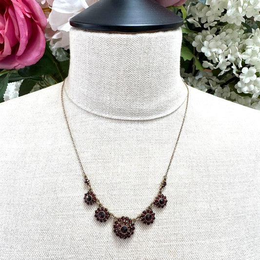 Vintage Bohemian Garnet Necklace in 900 Purity Silver with Gold Wash