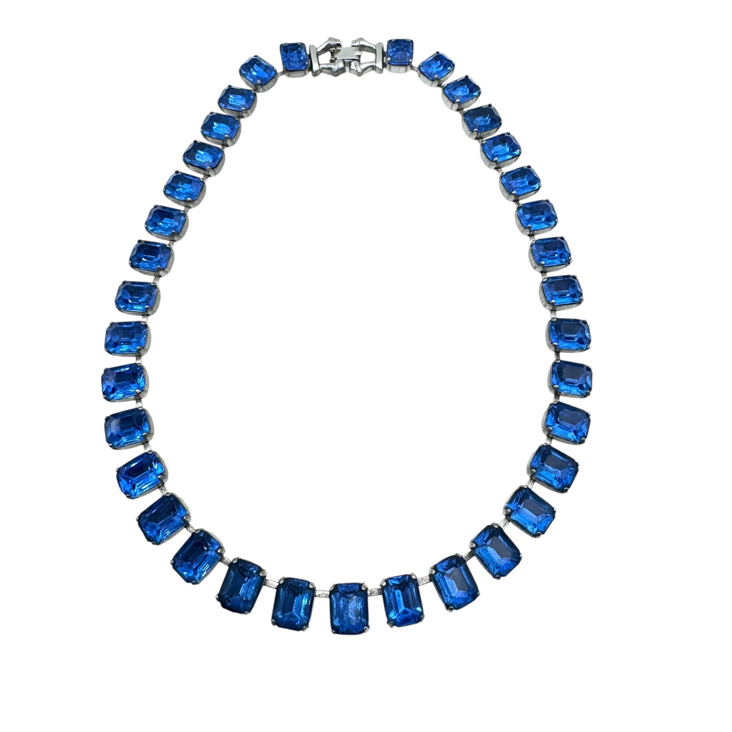 1940s Czechoslovakian Glass Royal Blue Riviere Necklace