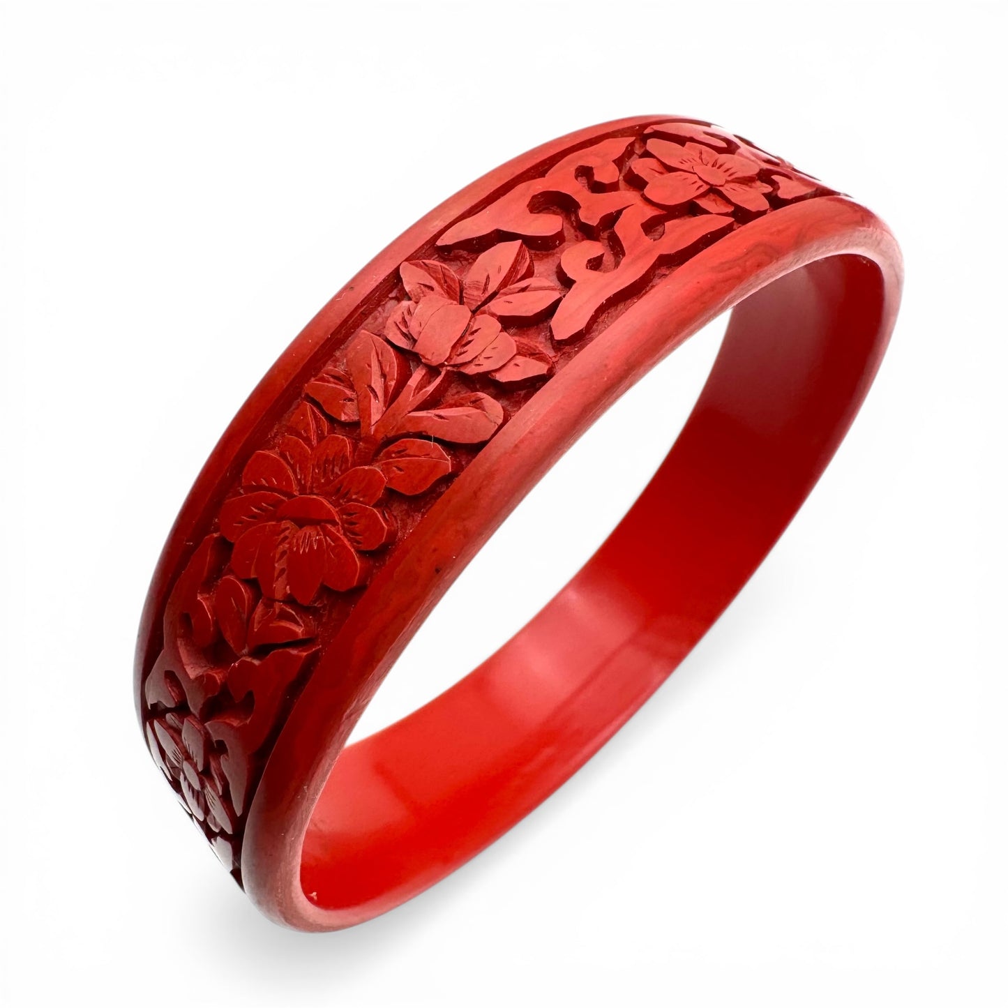 Mid Century Chinese Export Cinnabar Style Wood Core Lacquer Necklace and Bangle