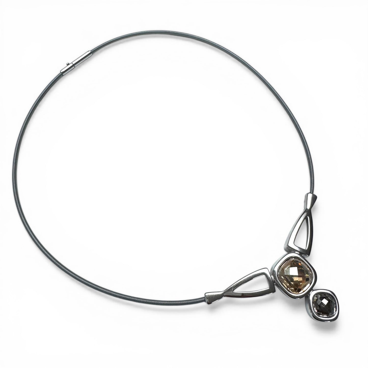 Pierre Lang Rhodium Plated Faceted Crystal Pendant Necklace with Integral Omega Chain