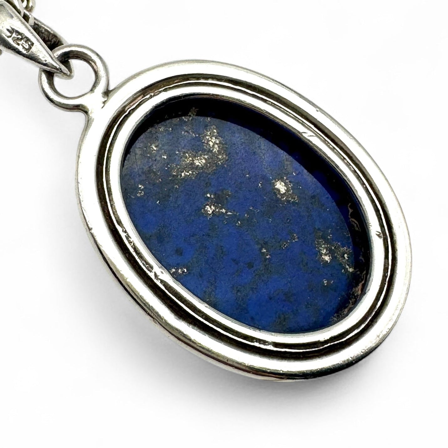 925 Silver Lapis Lazuli Cabochon Pendant On Italy 925 Silver Necklace