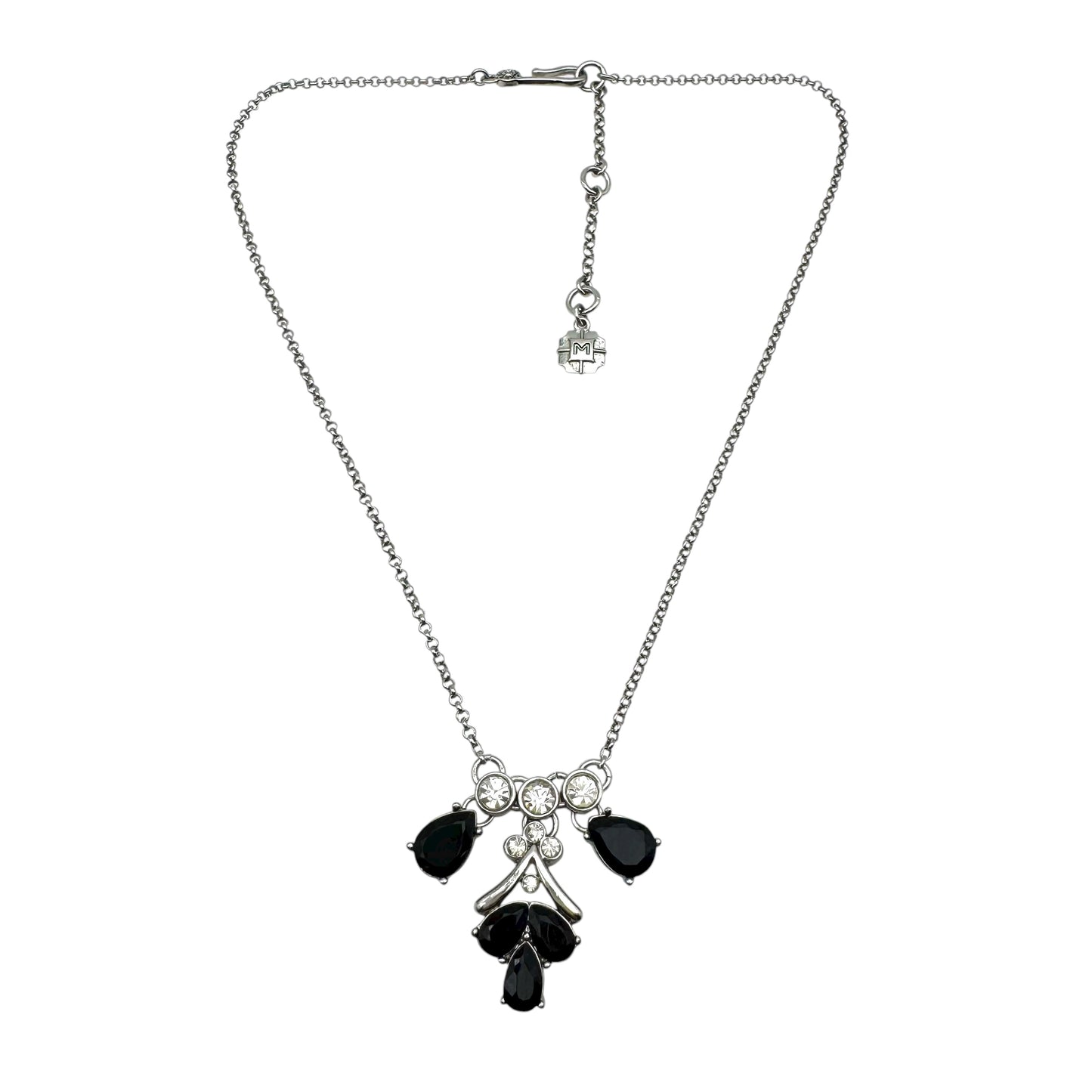 Monet Clear Rhinestone and Black Glass Integral Pendant Necklace