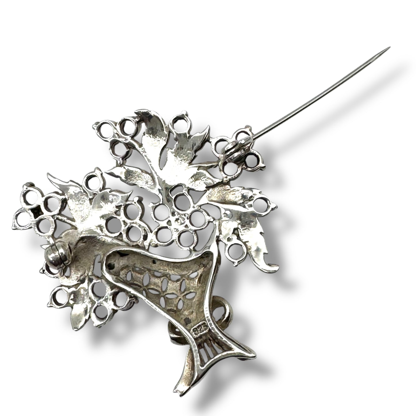 Vintage 925 Silver Victorian Revival Giardinetti Style Amethyst and Marcasite Flower Basket Brooch