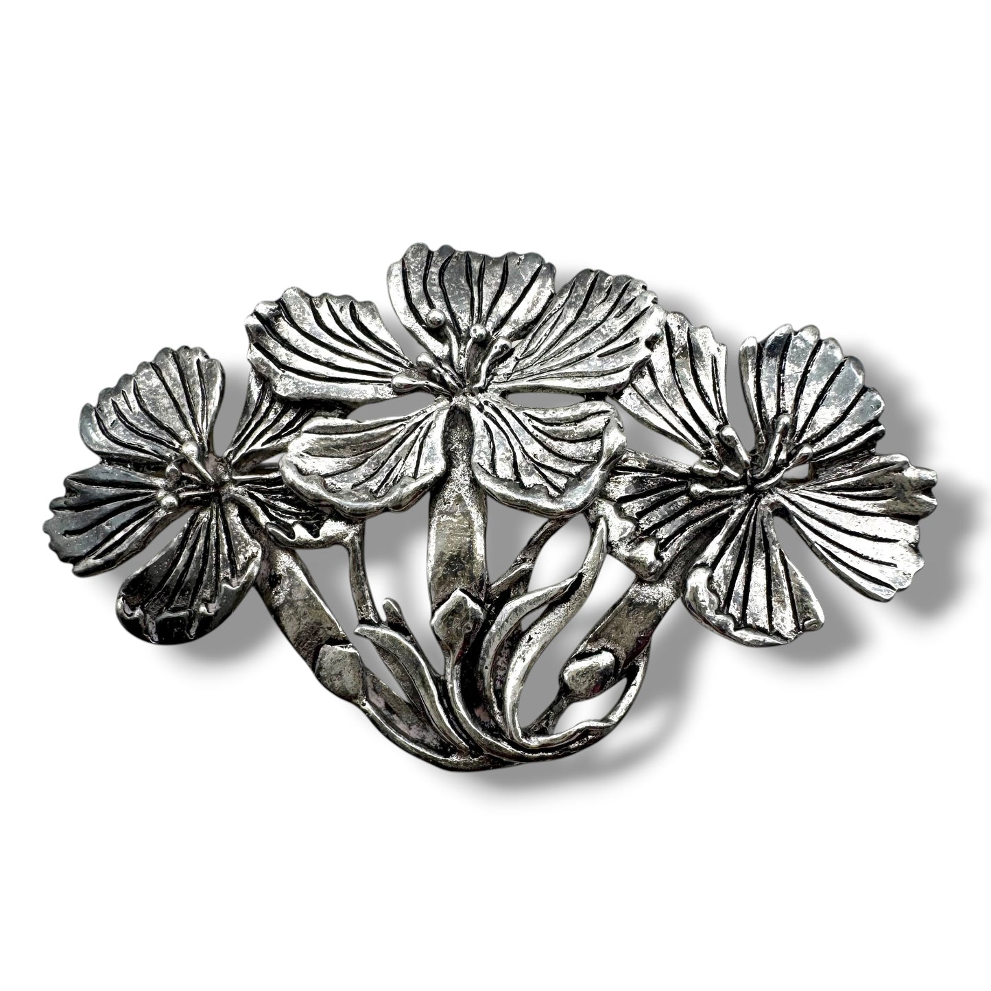 MASJ 1992 Silver Plated Pewter Floral Trio Brooch