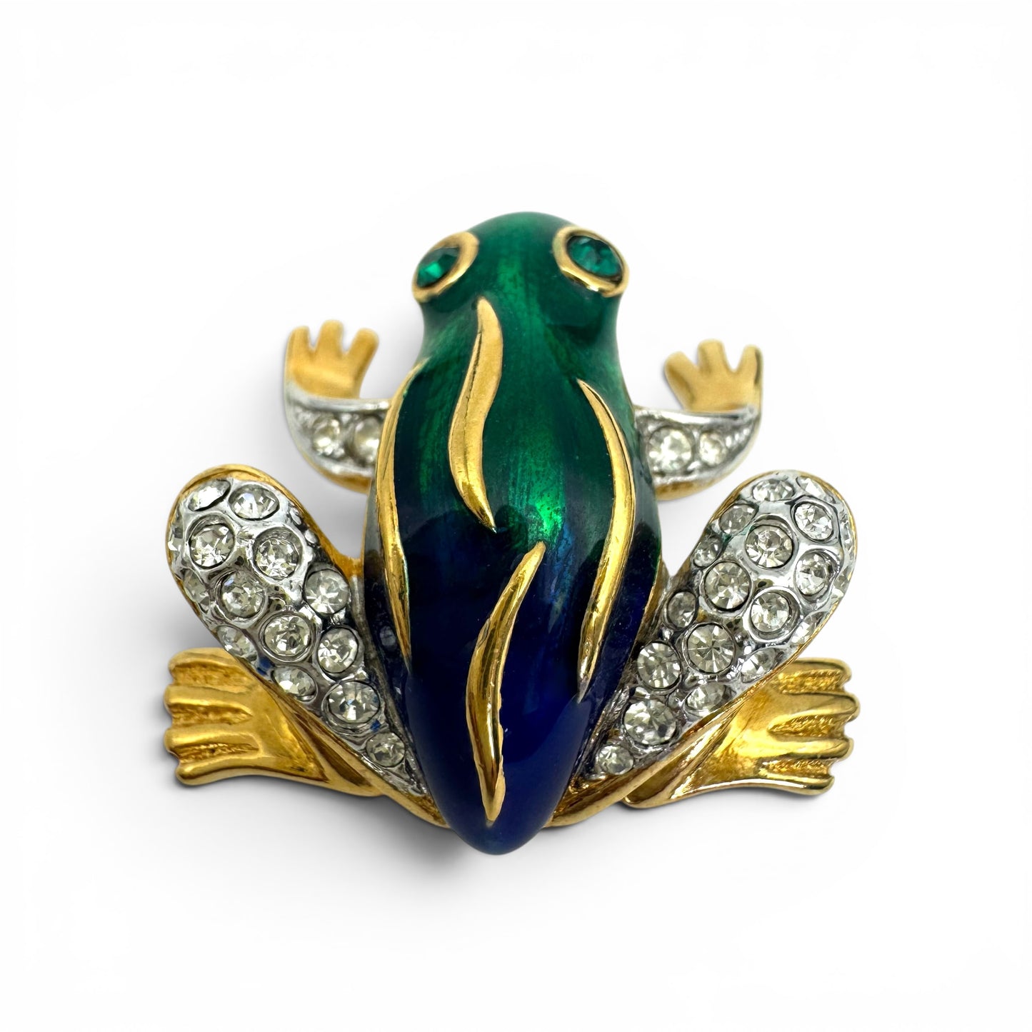 Attwood and Sawyer 22ct Gold/Rhodium Plated Enamel and Swarovski Crystal Frog Brooch
