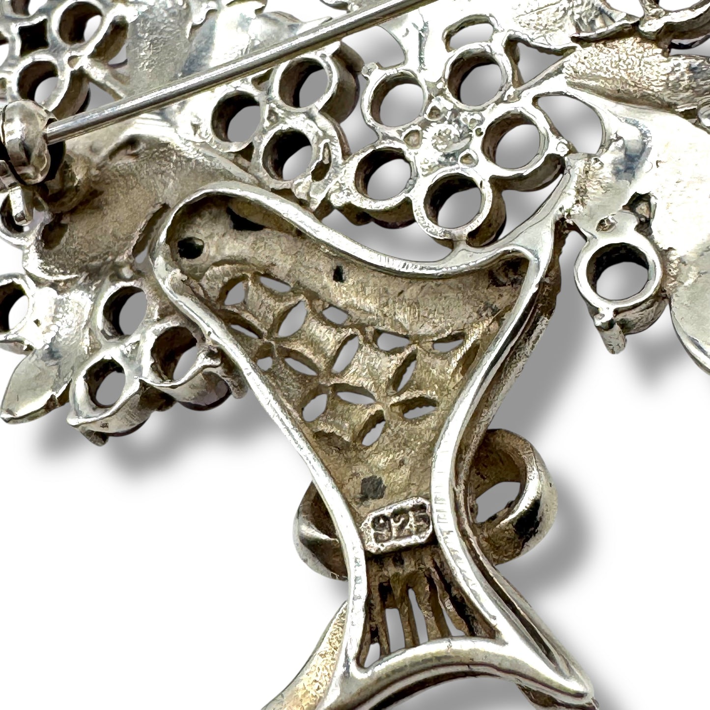 Vintage 925 Silver Victorian Revival Giardinetti Style Amethyst and Marcasite Flower Basket Brooch