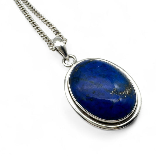 925 Silver Lapis Lazuli Cabochon Pendant On Italy 925 Silver Necklace