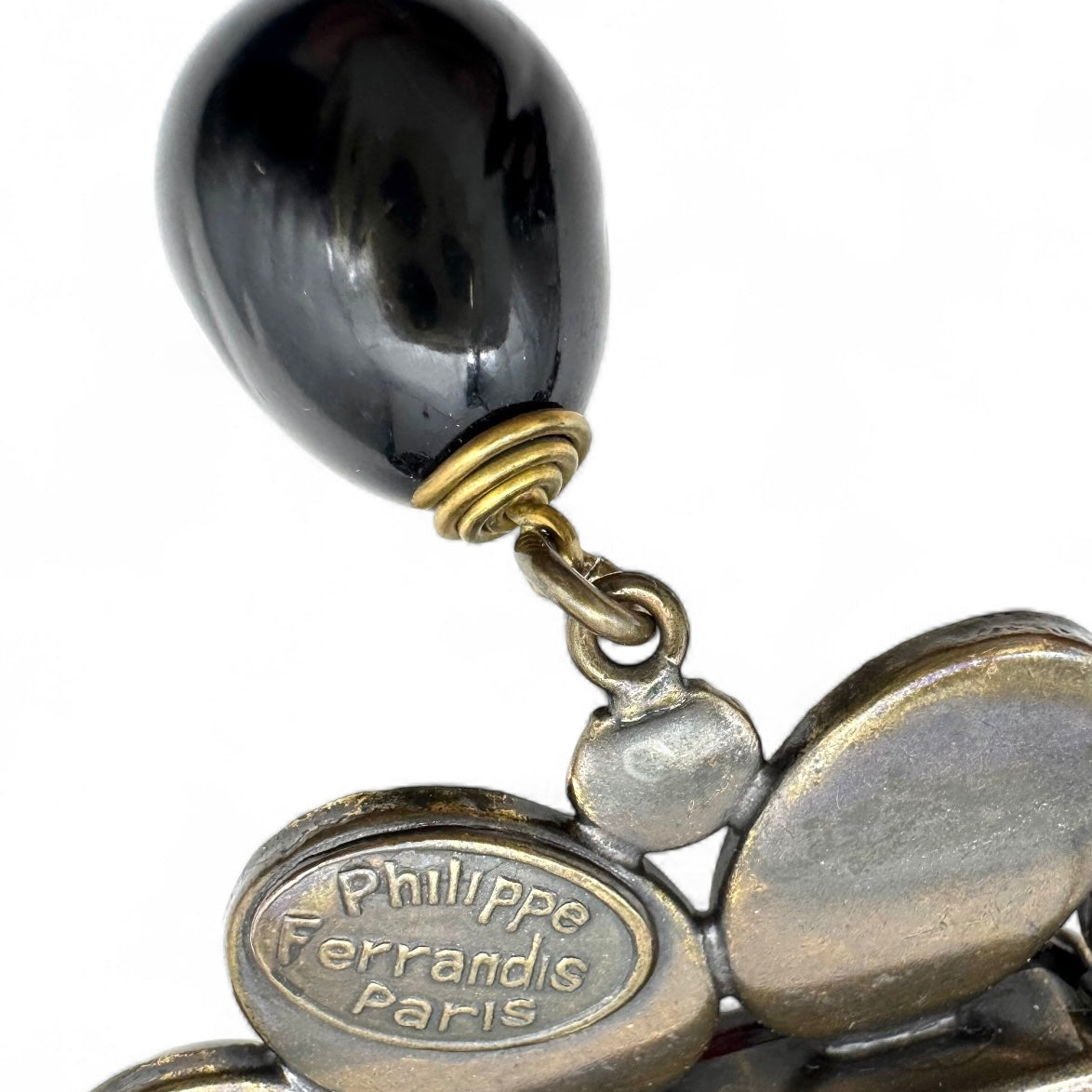 Philippe Ferrandis Huge Antique Bronze Double Flat Link Brown, Black and Striped Topaz Glass Statement Necklace and Bracelet Set