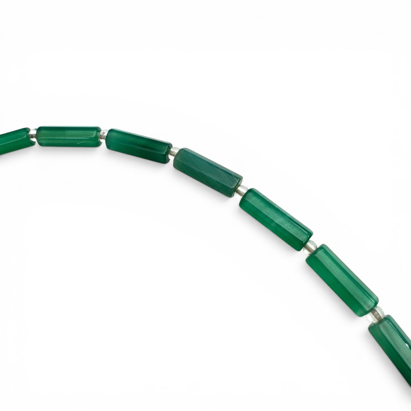 Vintage Art Deco Chrysoprase Hexagonal Tube Bead Necklace with Large Translucent Oval Pendant with Rock Crystal Spacers