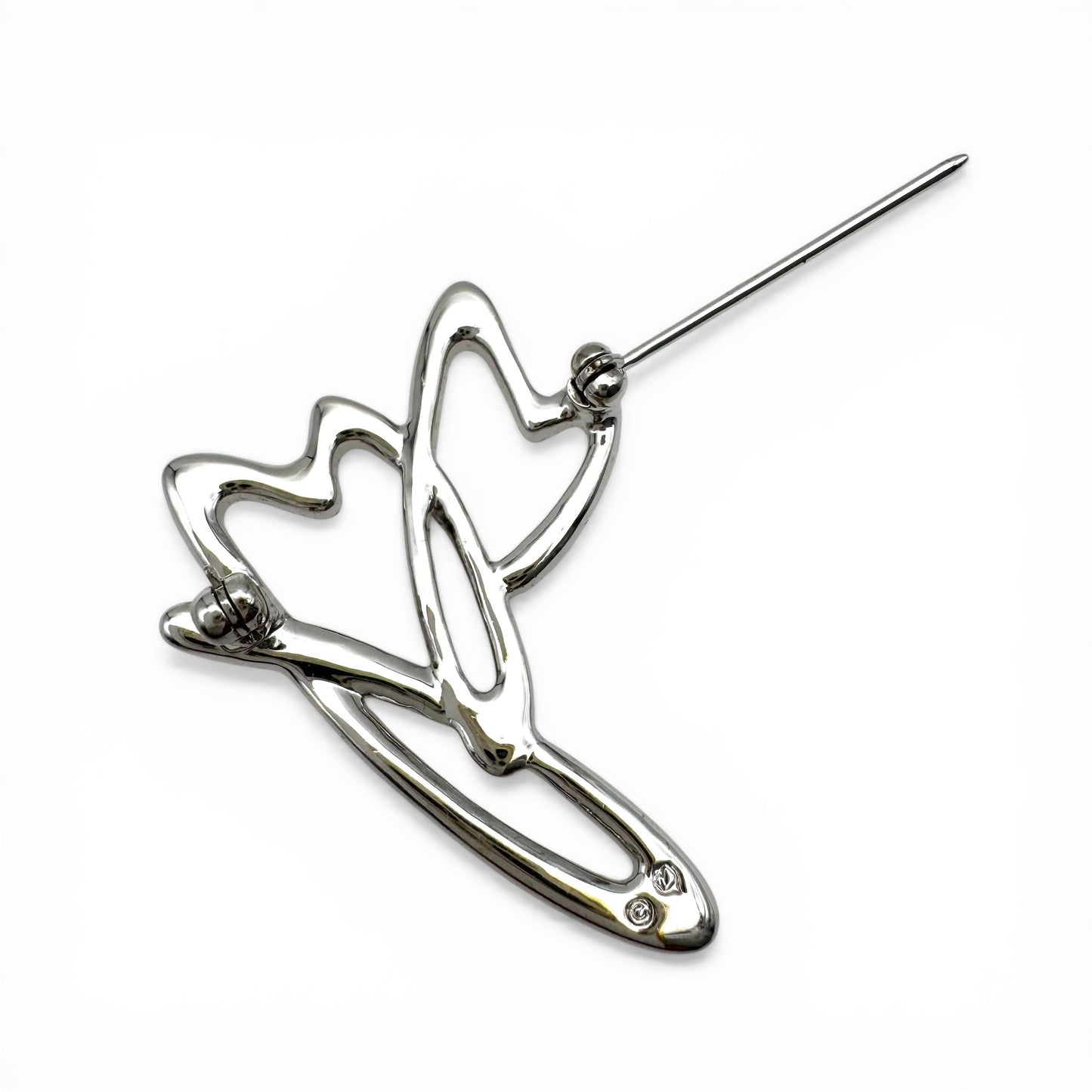 Swarovski (Swan Mark) Rhodium Plated Interlocking Double Open Hearts Single Line Brooch