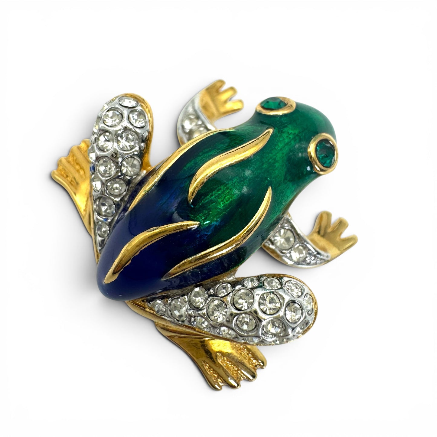 Attwood and Sawyer 22ct Gold/Rhodium Plated Enamel and Swarovski Crystal Frog Brooch