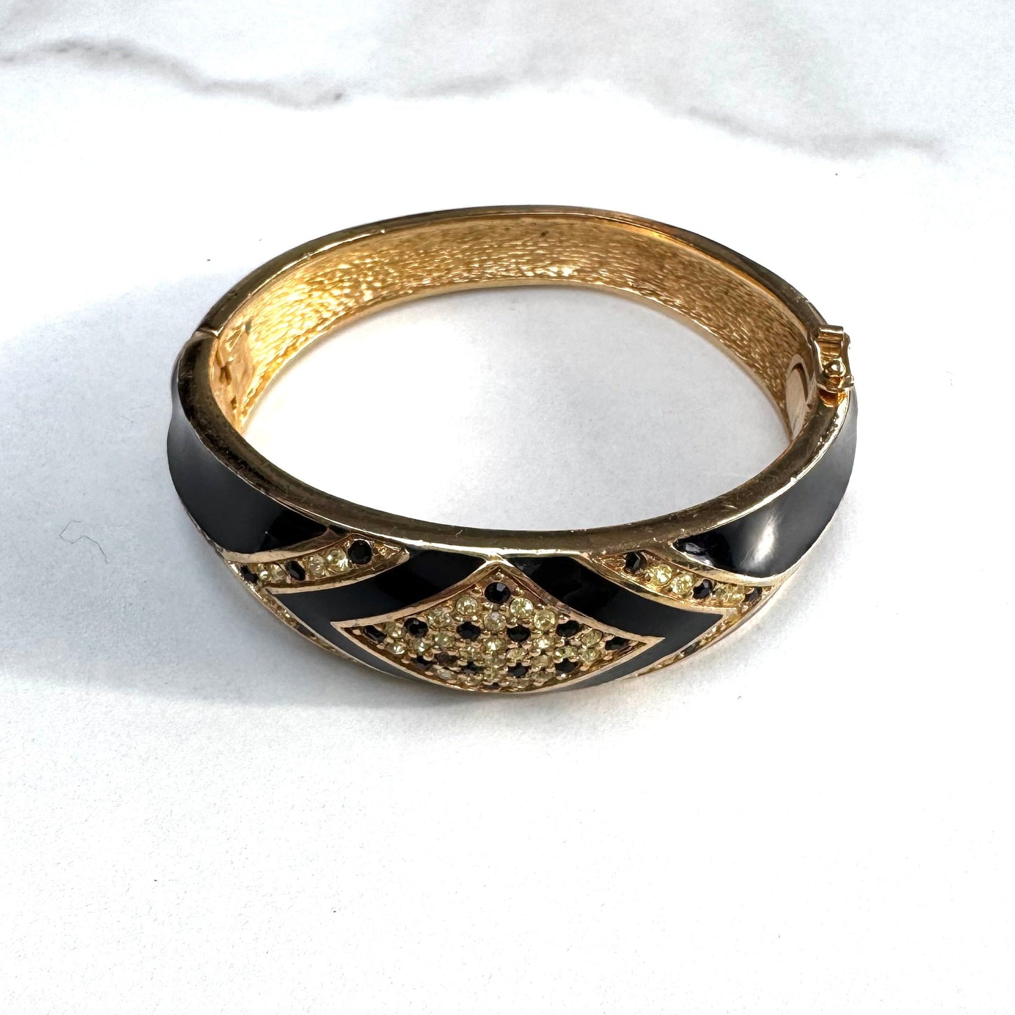 Christian Dior Germany Gold Plated Black Enamel and Pale Lemon & Black Swarovski Crystal Parure (Imperfect)