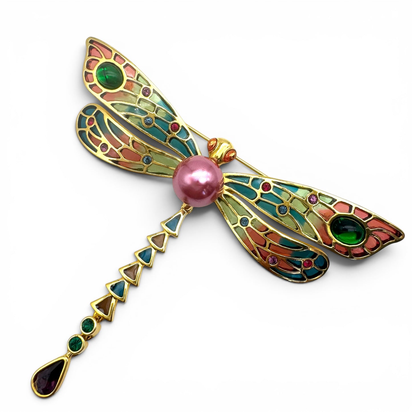 Joan Rivers Large Dragonfly Resin 'Plique a Jour' Brooch